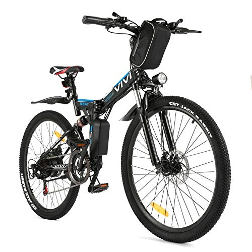 Folding Electric Mountain Bike : Vivi Folding Electric Bike Electric Mountain Bicycle 26" Lightweight 350W Ebike, Electric Bike for Adults with Removable 8Ah Lithium Battery, Professional 21 Speed Gears (Black)