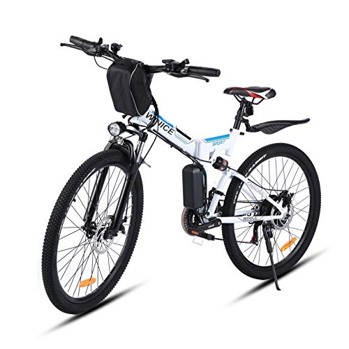 Folding Electric Mountain Bike : Vivi Folding Electric Bike For Adults 26" Mountain Bike with 350W Motor, Removable 36V / 8Ah Battery / 21-Speed Gears / 15.6 Mph / Recharge Mileage Up to 25 mile, Adjustable Height