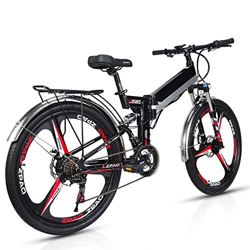 Folding Electric Mountain Bike : Wheel-hy Electric Bike 48V 350W 10.4Ah Mens Mountain Ebike 21 Speeds 26" Bicycle Snow Bike Pedals with Disc Brakes and Suspension Fork