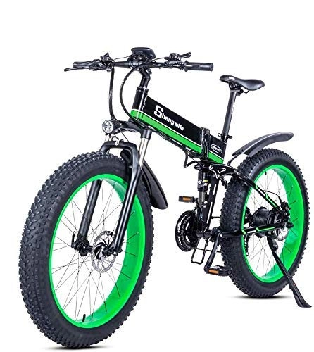 Folding Electric Mountain Bike : WJSW 1000W Electric Bicycle, Folding Mountain Bike, Fat Tire 48V 12.8AH