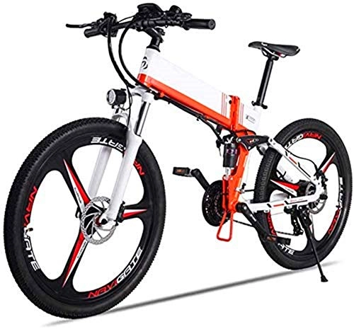 Folding Electric Mountain Bike : WJSWD Electric Snow Bike, 48V / 12.8 Ah Electric Bike Mountain Bike Foldable E-Bike, 3 Modes, Front LED Headlights, Adjustable Handlebar And Seat Lithium Battery Beach Cruiser for Adults