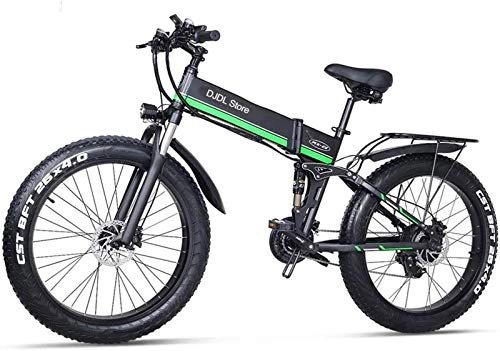 Folding Electric Mountain Bike : WJSWD Electric Snow Bike, Electric Snow Bike 48V Folding Mountain Bike with 26Inch 4.0 Fat Tire MTB 21 Speed E-Bike Pedal Assist Hydraulic Disc Brake Lithium Battery Beach Cruiser for Adults