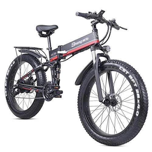 Folding Electric Mountain Bike : XBSLJ Electric Bikes, Folding Bikes Electric mountain bike 1000w full suspension foldable for Sports Outdoor Cycling Travel Commuting Adults and Teens-Red