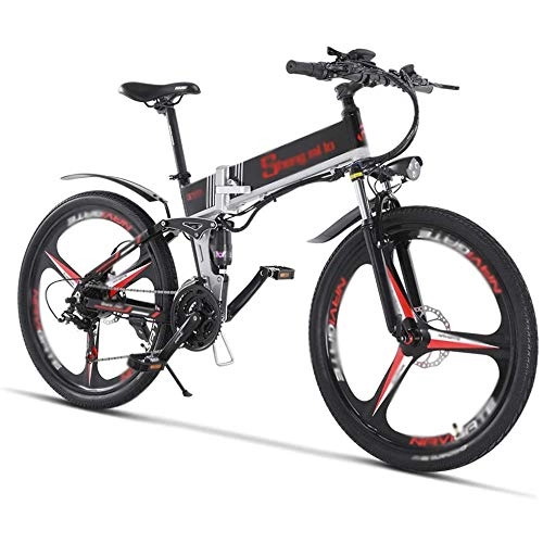 Folding Electric Mountain Bike : XBSLJ Electric Bikes, Folding Bikes Folding Ebike 21 Speed Gear and 26 inch 350W Double Disc Brake Smart Electric Bicycle for Adults and Teens Adults-Black