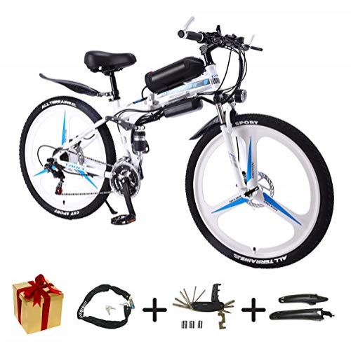 Folding Electric Mountain Bike : XCBY Electric Bicycle, Folding E bike - 26 Inch Wheel Electric Bike Aluminum Alloy 36V Mountain Cycling Bicycle, Shimano 21-Speed For Adults White-50KM