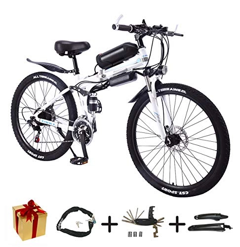 Folding Electric Mountain Bike : XCBY Electric Bicycle, Folding E-Bike - 26 Inch Wheel Electric Bike Aluminum Alloy 36V Mountain Cycling Bicycle, Shimano 21-Speed For Adults White-70KM