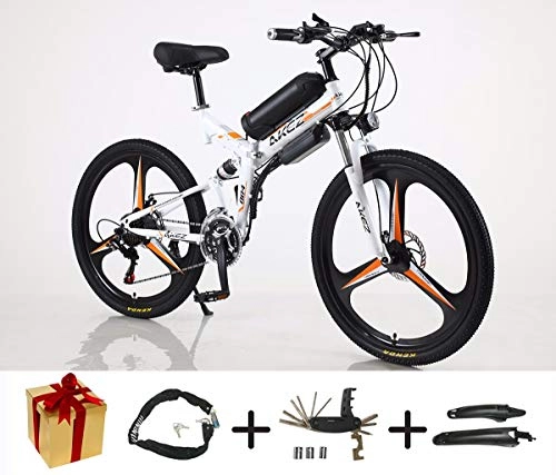 Folding Electric Mountain Bike : XCBY Electric Bicycle, Folding E-Bike - Shimano 21-Speed 26 Inch Wheel Electric Bicycle Aluminum Alloy 36V 350W Mountain Cycling Bicycle for Adults White-70KM