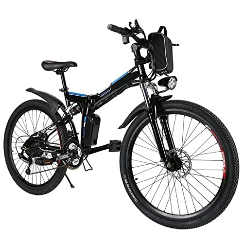 Folding Electric Mountain Bike : XGHW E-bike foldable electric bicycle, adults 26 inch ebike mountain bike for men and ladies 250w engine professional shimano 21-speed gear detachable 36v / 8ah battery (Color : Black)