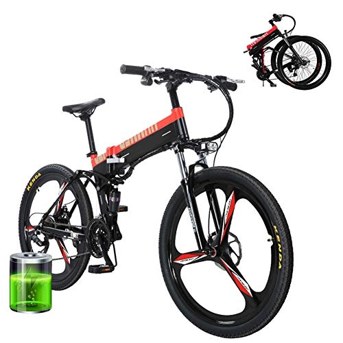 Folding Electric Mountain Bike : xiaoyan 26" Electric mountain bike, Foldable Adult Double Disc Brake and Full Suspension MountainBike with 400W Motor, 48V 10Ah Battery, Smart LED Meter, 27 Speed