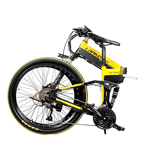 Folding Electric Mountain Bike : XTD Upgrade 48V 500w Electric Mountain Bicycle, 26 Inch Fat Tire E-Bike（Top Speed 40 Km / h） Cruiser Mens Sports Bike Full Suspension Adult MTB Dirtbike，yellow A