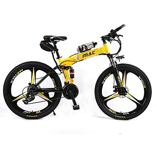 Folding Electric Mountain Bike : XXZ Electric Bikes for Adult, Magnesium Alloy Ebikes Bicycles All Terrain, 26" 36V 240W 8AH Removable Lithium-Ion Battery Mountain Ebike for Mens, Yellow
