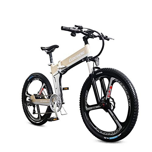 Folding Electric Mountain Bike : YUNYIHUI Electric folding bike, mountain bike - 26" - 90km battery life, 400W high speed brushless motor, pedal with disc brake and suspension fork, Gold-48V10ah