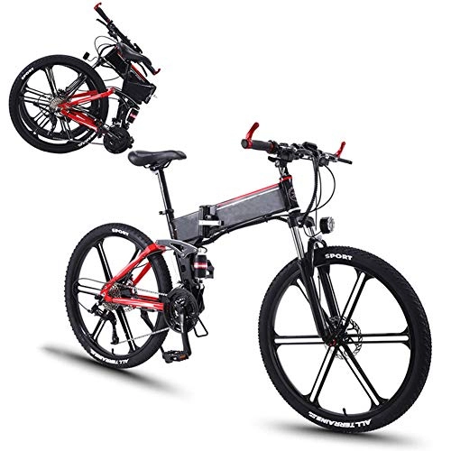 Folding Electric Mountain Bike : YZT QUEEN Electric Bikes, 26" Folding Electric Mountain Bike Aluminum Alloy Electric Bicycle 350W 36V 8AH 27 Speed Adult Magnesium Alloy Rim, Red