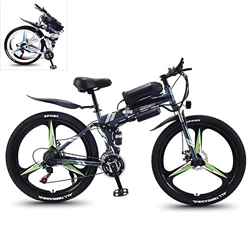 Folding Electric Mountain Bike : YZT QUEEN Electric Bikes, 27-Speed High-Carbon Steel Foldable Electric Mountain Bike All Terrain, 26-Inch 36V 350W Removable Lithium Battery Mountain Bike, Gray, 36V10AH
