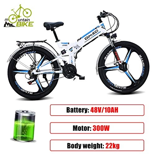 Folding Electric Mountain Bike : ZJGZDCP 48V 10AH Mountain Electric Bicycle Dual Hydraulic Brakes Air Full Suspension 300W Urban Electric Bikes For Adults Removable Lithium Battery 21-Speed Gear (Color : Blue)