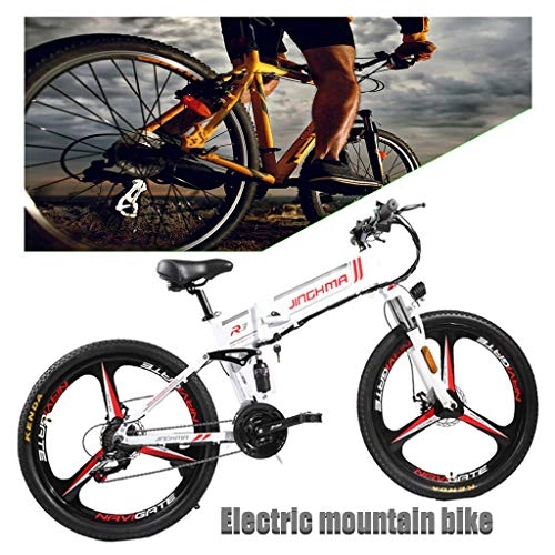 Folding Electric Mountain Bike : ZJGZDCP Adults Electric Bike 300W Electric Bicycle For Man Women High Speed Brushless Gear Motor 21 Speed Gear E-Bike With Removable Waterproof 48V10.4A Lithium Battery (Color : White)