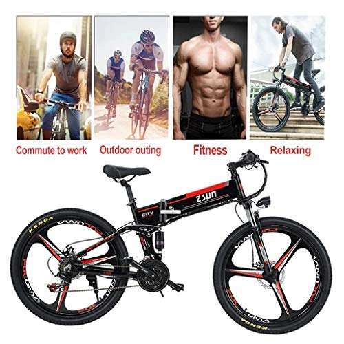 Folding Electric Mountain Bike : ZJGZDCP Folding Electric Bike Adults Ebike With Removable 8 / 10Ah Battery Snow E-Bike 21 Speed Gears Mountain Electric Bicycle Ebike 350W Electric Bicycle (Color : Red)