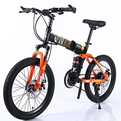 Folding Mountain Bike : 20 Inch Children's Bicycle, Boys And Girls Pupils, Double Disc Brakes, Folding Shock Absorbers, Mountain Bikes A++ (Color : Black-B, Size : 20 inches)
