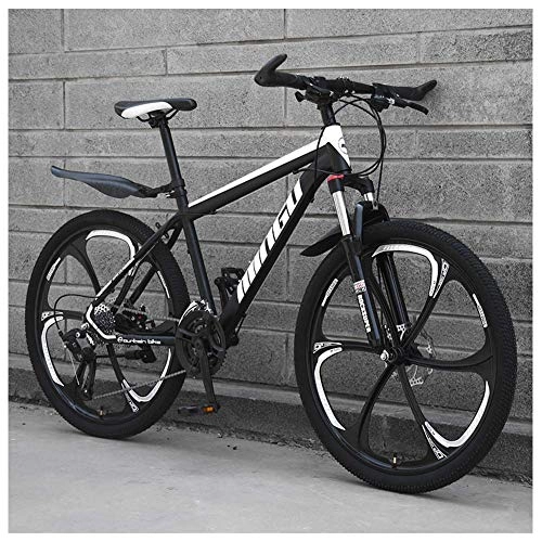 Folding Mountain Bike : 24 Inch Mountain Bikes, Mens Women Carbon Steel Bicycle, 30-Speed Drivetrain All Terrain Mountain Bike with Dual Disc Brake, 21Vitesses, Black 6 Spoke