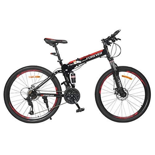 Folding Mountain Bike : 24 Inches Men's Women Foldable Mountain Bike, MTB Bicycle with Spoke Wheel Adjustable Seat, Black&Red, 27 speed