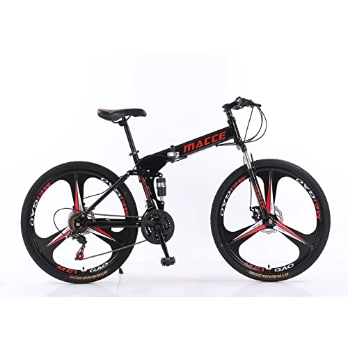 Folding Mountain Bike : 24inch 27 Speed Folding Mountain Bike high Carbon Steel, Full Suspension MTB Bike, Suitable for Adults, Double disc Brake Outdoor Mountain Bike, Men and Women (24inch for Height 140-170cm, Black)