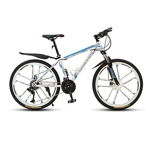 Folding Mountain Bike : 24Inches 21 / 24 / 27 / 30-speed Folding Variable-speed Mountain Bike, Men Women Universal Bicycles, Adult Off-road Mountain Bike, Double Shock-absorbing 10 Knife Wheels Student M(Size:21 speed, Color:White)