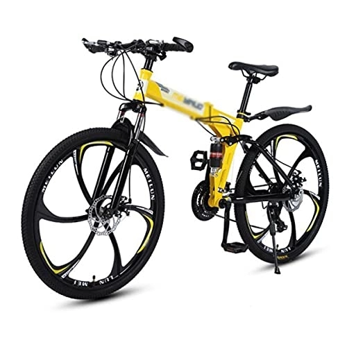 Folding Mountain Bike : 26" Folding Mountain Bicycle Bike 21 / 24 / 27 Speeds With Dual-disc Brakes For A Path, Trail & Mountains For Men Woman Adult And Teens(Size:24 Speed, Color:Yellow)