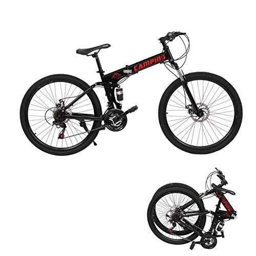 Folding Mountain Bike : 26" Folding Mountain Bike, 21-Speed Full Suspension Foldable Bicycle Height adjustable Dual Disc Brake MTB