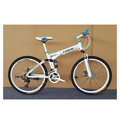 Folding Mountain Bike : 26'' Folding Mountain Bike 27 Speed Gears Lightweight Iron Frame Foldable Bicycle with Antiskid and WearResistant Tire(Color : Black) (White)