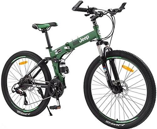 Folding Mountain Bike : 26-Inch Folding Mountain Bike, 24 Speed Mountain Bicycle Foldable with High Carbon Steel Frame &Amp; Double Disc Brake, Front Suspension Anti-Skid Shock-Absorbing Front Fork Green, 26 inches