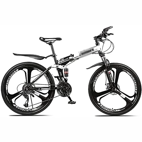 Folding Mountain Bike : 26 Inch Folding Mountain Bike for Men Women 21 / 24 / 27 / 30 Speed Bicycle MTB Lightweight Carbon Full Suspension Anti-Slip Steel Frame with Double Disc Brake, Black, 24 speed