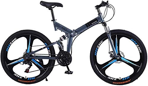 Folding Mountain Bike : 26 Inch Folding Mountain Bike Road Bicycle with 21 Speed Dual Disc Brakes Full Suspension Non-Slip Variable Speed Double Disc Brake