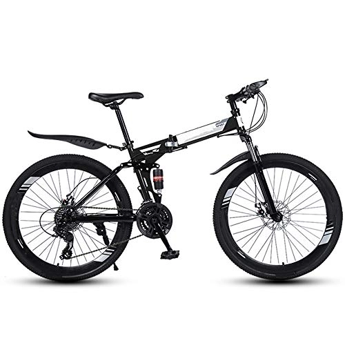 Folding Mountain Bike : 26 Inch Folding Mountain Bikes, 40 Cutter Wheels High Carbon Steel Frame Variable Speed Double Shock Absorption, All Terrain Adult Quick Foldable Bicycle, Men Women General Purpose, Black, 21 Speed