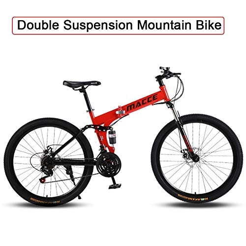 Folding Mountain Bike : 26 Inch Soft Tail Mountain Bikes Folding Mountain Trail Bike Dual Disc Brakes Bicycle Exercise Bikes Cycling Road Bikes High-Carbon Steel Frame MTB Adjustable Seat ( Color : 21speed , Size : 24inch )