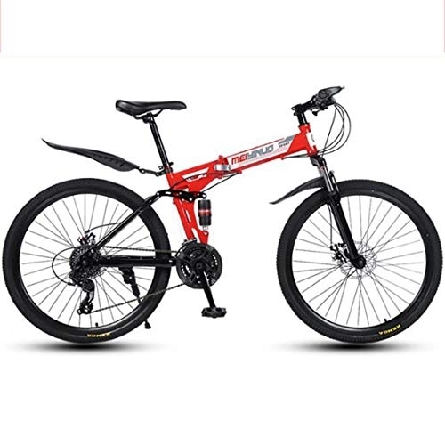 Folding Mountain Bike : 26"Mountain Bike, Carbon Steel Frame, Foldable Hardtail Bicycles, Dual Disc Brake and Double Suspension (Color : Red, Size : 21 Speed)