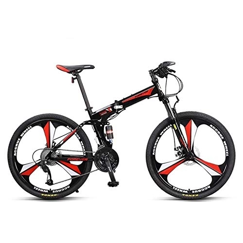 Folding Mountain Bike : 27 Speed Folding Mountain Bicycle Bike 26-Inch Bicycles Dual Disc Brakes, Portable Light Foldable Shock Absorber Mountain Bike (Color : Red)