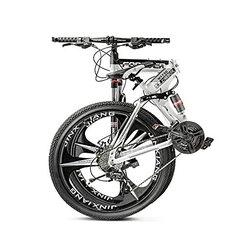 Folding Mountain Bike : 27 Variable Three Cutter Wheel Speed Adult Off-Road Mountain Bike Men And Women Bicycle Folding Variable Speed Double Shock Absorber Student Racing, Black And White, 26