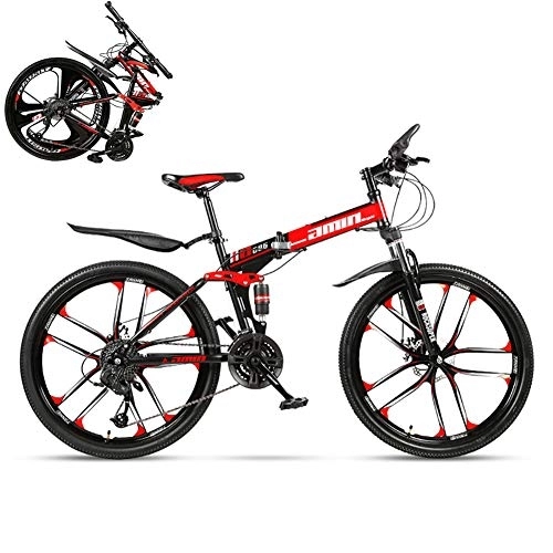 Folding Mountain Bike : AAGAZA Foldable Mountain Bike 24 / 26 Inches, Lightweight Bicycle with 10 Cutter Wheel Alloy Frame Disc Brake / 109