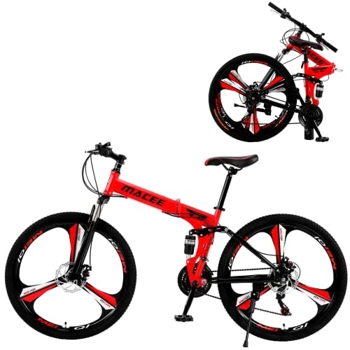 Folding Mountain Bike : AASSDOO 26 Inch Mountain Bike MTB Foldable Bicycle - With 21 Speed Dual Disc Brakes Full Suspension Non-slip Adult Sport Bike Double Disc Brake Bicycle for Adults Mens Boys Women