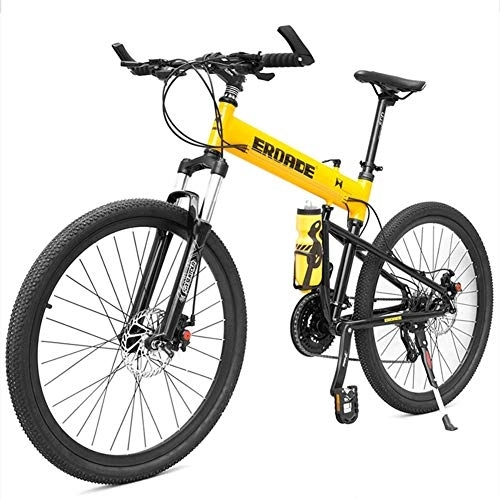 Folding Mountain Bike : Adult Kids Mountain Bikes, Aluminum Full Suspension Frame Hardtail Mountain Bike, Folding Mountain Bicycle, Adjustable Seat, Black, 29 Inch 30 Speed FDWFN (Color : Yellow)