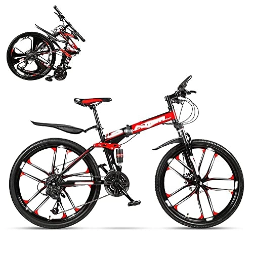 Folding Mountain Bike : Adult mountain bike- Folding adult bicycle, 24-inch hydraulic shock off-road racing, lockable U-shaped fork, double Shock Absorption, 21 / 24 / 27 / 30 Speed (Color : Red, Size : 30)