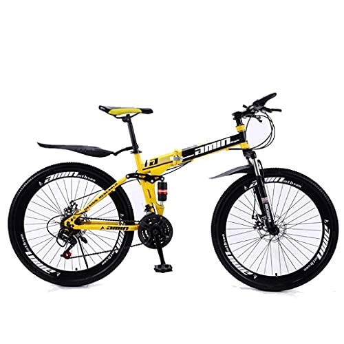 Folding Mountain Bike : Adult mountain bike- Mountain Bike Folding Bikes, 26In 21-Speed Double Disc Brake Full Suspension Anti-Slip, Lightweight Aluminum Frame, Suspension Fork, Yellow, A