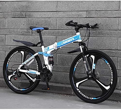 Folding Mountain Bike : Adult mountain bike- Mountain Bike Folding Bikes, 26Inch 27-Speed Double Disc Brake Full Suspension Anti-Slip, Lightweight Aluminum Frame, Suspension Fork, Blue, B