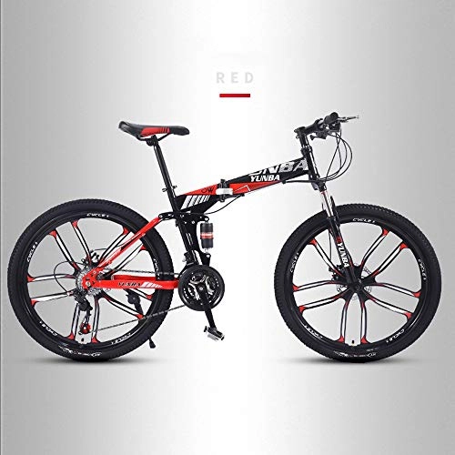 Folding Mountain Bike : Adult Mountain Bikes - 26 Inch Steel Carbon Mountain Trail Bike High Carbon Steel Full Suspension Frame Folding Bicycles - 21 Speed Gears Dual Disc Brakes Mountain Bicycle