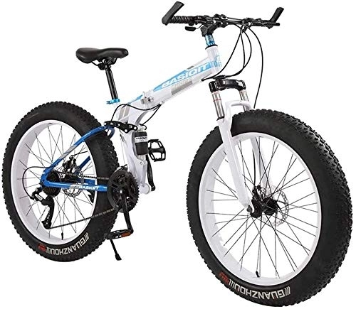 Folding Mountain Bike : Adult Mountain Bikes, Foldable Frame Fat Tire Dual-Suspension Mountain Bicycle, High-carbon Steel Frame, All Terrain Mountain Bike (Color : 24" White, Size : 24 Speed)