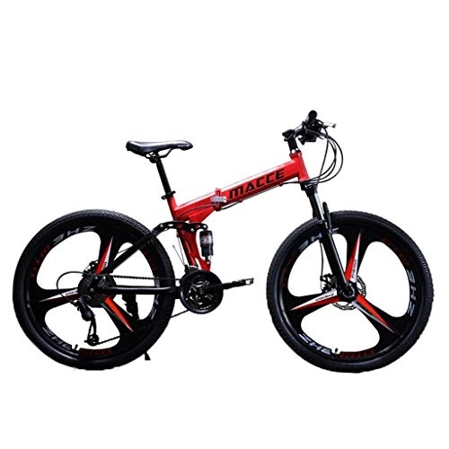 Folding Mountain Bike : Adult Road Racing Bike 24Inch Folding Mountain Bike for Men Women 21 Speed Folding Bikes Full Suspension Disc Brake Cruiser Bicycles Trek MTB, Three Knife Wheel