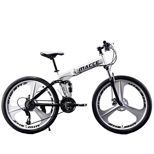 Folding Mountain Bike : AG&T26-Inch Wheels Folding Mountain Bike 21-Speed Double Disc Brakes Full Suspension Brakes Mountain Bikes Adult Bike White