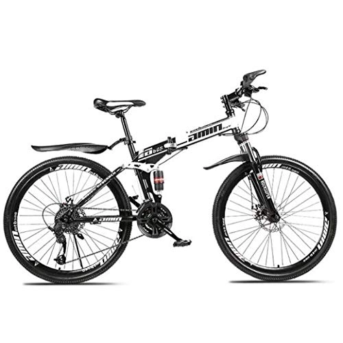 Folding Mountain Bike : Allamp Mountain Bike Folding Bikes, 26" 30Speed Double Disc Brake Full Suspension AntiSlip, Lightweight Aluminum Frame, Suspension Fork (Color : White, Size : B)