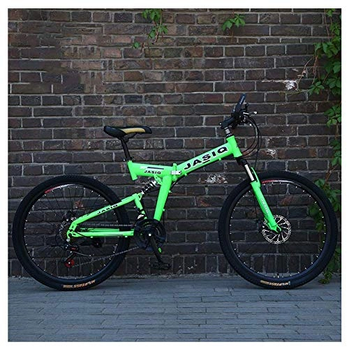 Folding Mountain Bike : Allamp Outdoor sports Dual Suspension Mountain Bike, 26" High Carbon Steel Folding Mountain Bicycle 21 Speed Mountain Bike with Double Disc Brake (Color : Green)