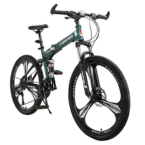 Folding Mountain Bike : AMAIRS Folding Mountain Bike, 26" Three-Spoke Integrated Wheel Road Bike 27-Speed Dual-Disc Brake All-Terrain Bike Suitable for Adult Outdoor Riding, Green